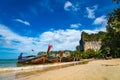 Krabi, Thailand - NOVEMBER 23, 2019: Amazing view of beautiful beach with longtale boats. Location: Railay beach, Krabi, Thailand