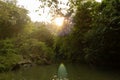 Klong Thom hot spring waterwall in dark river Royalty Free Stock Photo