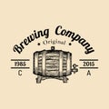 Kraft beer barrel logo. Old brewery icon. Hand sketched keg illustration. Vector vintage lager, ale label or badge.
