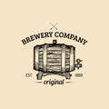 Kraft beer barrel logo.Vector vintage homebrewing label. Sketched lager,ale keg illustration for restaurant,bar,pub menu