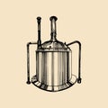 Kraft beer kettle illustration. Old brewery logo. Lager retro sign with hand sketched tank. Vector ale label or badge. Royalty Free Stock Photo