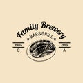 Kraft beer logo. Old brewery icon. Hand sketched illustration of frankfurter sausages. Vector vintage ale label or badge Royalty Free Stock Photo