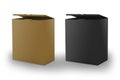 Kraft brown and black box packaging delivery mockup isolated white background.