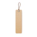 Kraft cardboard tag on string with loop. Craft paper label hanging on tied twine, cord. Blank carton badge mockup of