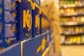 Kraft Dinner boxes - stacked in grocery store aisle