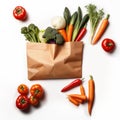 Kraft paper bag with vegetables. Layout for advertising. View from above Royalty Free Stock Photo