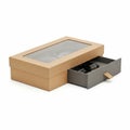 Kraft Paper Box with Clear Window and Open Drawer Showing Contents packaging gift box Royalty Free Stock Photo