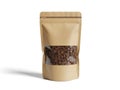 Kraft paper coffee bag with transparent window, isolated on white background Royalty Free Stock Photo