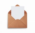 Kraft Paper Envelope with Blank White Notecard Mockup for Correspondence Invitation or Message Royalty Free Stock Photo