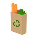 Kraft paper gr cery bag with fresh vegetables and bread. Flat illustration. Oganic, eco and naturale concept