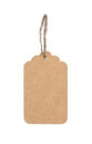 Kraft tag, brown beige eco label with string loop, rustic twine isolated on white