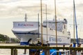 The Kraftica leaving the port of Lubeck in Germany.