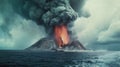The Krakatoa volcano erupted and spewed molten lava into the atmosphere with force. Generated AI