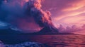 The Krakatoa volcano erupted and spewed molten lava into the atmosphere with force. Generated AI