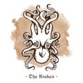 The Kraken. Legendary sea monster giant octopus vector