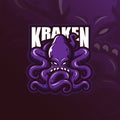 Kraken mascot logo design vector with modern illustration concept style for badge, emblem and t shirt printing. angry octopus
