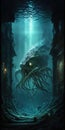 Kraken underworld vertical orientation, created with Generative AI technology Royalty Free Stock Photo