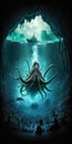 Kraken underworld vertical orientation, created with Generative AI technology Royalty Free Stock Photo