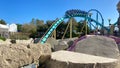 Kraken Unleashed Roller Coaster at SeaWorld on a bright blue sky sunny day