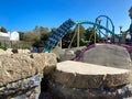 Kraken Unleashed Roller Coaster at SeaWorld on a bright blue sky sunny day