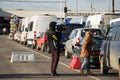 KRAKOVETS, UKRAINE - NOVEMBER, 2018 Cars waiting to pass through the Ukrainian-Polish border at the checkpoint Krakovets-Korchova