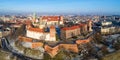 Krakow aerial skyline in winter with Wawel castle and cathedral Royalty Free Stock Photo