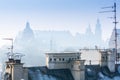 Krakow in Christmas time, aerial view on snowy roofs in central part of city. Wawel Castle and the Cathedral. Poland. Europe Royalty Free Stock Photo