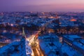 Krakow city center old Town at winter aerial view. Globe tower on Basztowa street, Pod Globusem Royalty Free Stock Photo