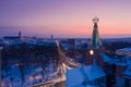 Krakow city center at winter aerial view. Clock tower with globe on Basztowa street, Pod Globusem Royalty Free Stock Photo