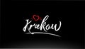 krakow city hand written text with red heart logo