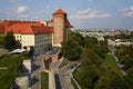 Krakow city view from Sandomierska tower of Wawel Royal Castle in Krakow