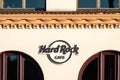 Krakow, Lesser Poland - Sign of the Hard Rock cafe at the old market square Royalty Free Stock Photo