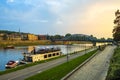 Krakow, Poland - Cracow Old Town, evening view of the Jozef Pilsudski Bridge over Vistula river