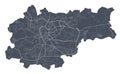 Krakow map. Detailed map of Krakow city poster with streets. Dark vector