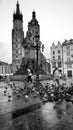 Krakow, Market Square. Artistic look in black and white.