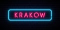 Krakow neon sign. Bright light signboard.