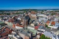 Krakow Old Town Aerial View. Main Market Square Rynek, old cloth hall Sukiennice, Church of St. Adalbert or St. Wojciech and Royalty Free Stock Photo