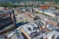 Krakow Old Town Aerial View. Main Market Square Rynek, old cloth hall Sukiennice, St. Mary`s Basilica Bazylika Mariacka. Royalty Free Stock Photo