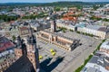 Krakow Old Town Aerial View. Main Market Square Rynek, old cloth hall Sukiennice, St. Mary`s Basilica Bazylika Mariacka. Royalty Free Stock Photo