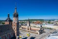 Krakow Old Town Aerial View. Main Market Square Rynek, old cloth hall Sukiennice, St. Mary`s Basilica Bazylika Mariacka. Royalty Free Stock Photo