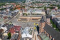 Krakow Old Town Aerial View. Main Market Square Rynek, old cloth hall Sukiennice, Church of St. Adalbert or St. Wojciech and Royalty Free Stock Photo