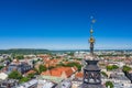 Krakow Old Town Aerial View. Main Market Square Rynek, old cloth hall Sukiennice, Church of St. Adalbert or St. Wojciech.