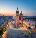 Aerial view of St. Mary`s Basilica in Krakow, Poland