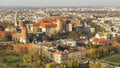 KRAKOW, POLAND - Aerial view of Royal Wawel castle with park.