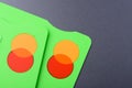 Close-up two MasterCard credit cards with new logo Royalty Free Stock Photo