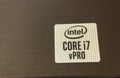 Krakow, Poland: Closeup macro shot of an Intel CORE i7 Generation vpro label on laptop. Texture of a hologram
