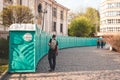 KRAKOW, POLAND, April 21, 2018, One person stands near a large n