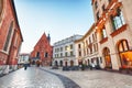 KRAKOW, POLAND - AUG 22, 2016: view of main market square from Cloth Hall building. Krakow is most often visited city in Poland by Royalty Free Stock Photo