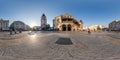 KRAKOW, POLAND - AUGUST 2022: full 360 hdri panorama on main market square in center of old town with historical buildings,