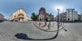 KRAKOW, POLAND - AUGUST 2022: full 360 hdri panorama on main market square in center of old town with historical buildings,